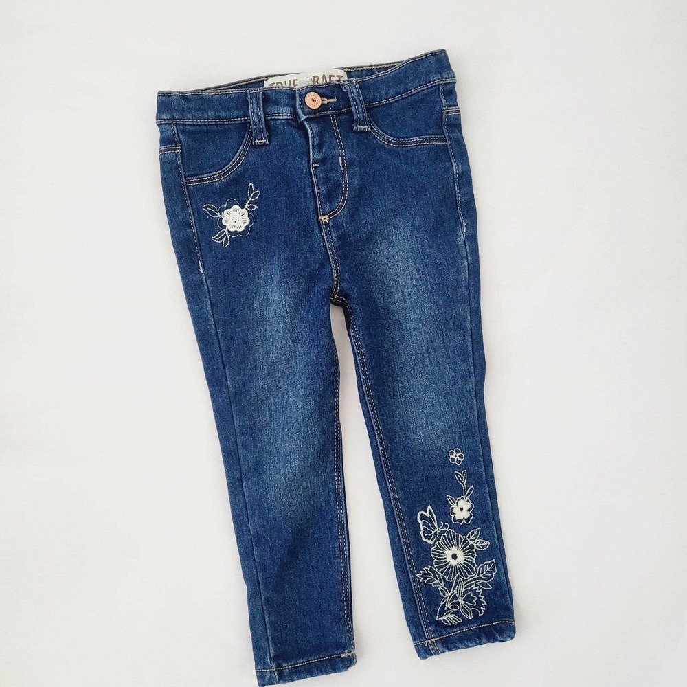 True Craft 2T skinny jeans crochet flowers